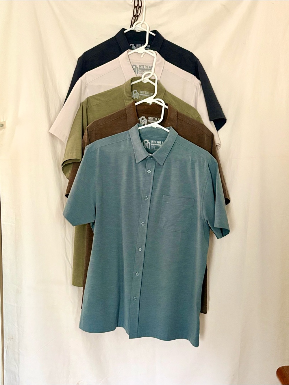 INTO THE AM 5 Shirt Lot - Mens Large Ivory/Green/Brown/Blue/Gray